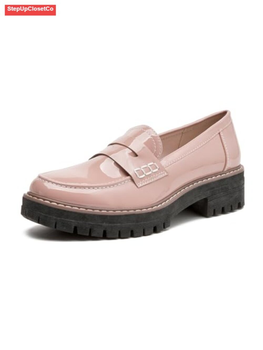 Patent Leather Platform Penny Loafers for Women Comfortable Slip-On Work Shoes